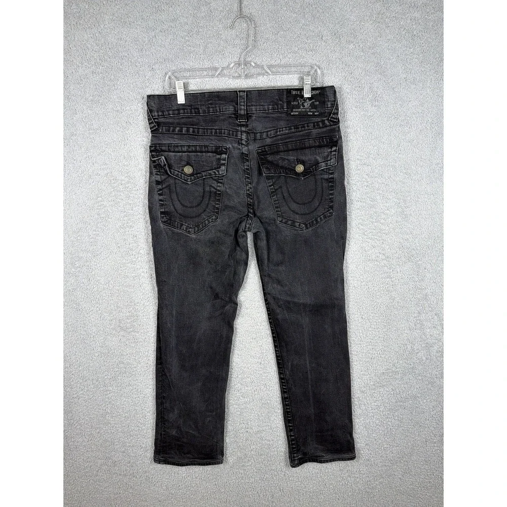 True Religion Ricky Relaxed Straight Jeans Mens 34x28 Black Flap Pocket Denim